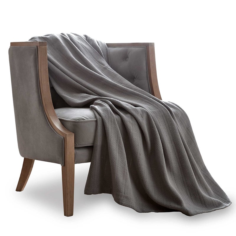 Vellux 100% Cotton Blanket - Soft, Breathable, Cozy & Lightweight Thermal Blanket All-Season Queen Size Perfect for Layering Bed, Couch & Sofa - Hotel Quality (90 x 90 Inch, Grey) - Image 1